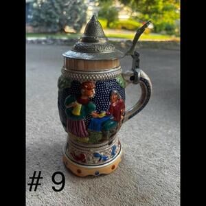 Vintage Hand-Painted Ceramic Beer Stein with Lid Musical Music Box